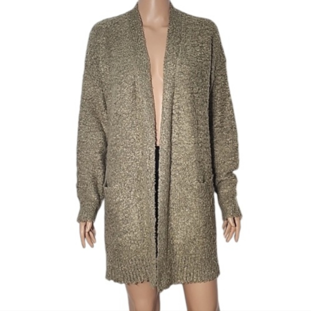Quinn Women's‎ Size Medium Open Front  Cardigan Sweater Green Pockets